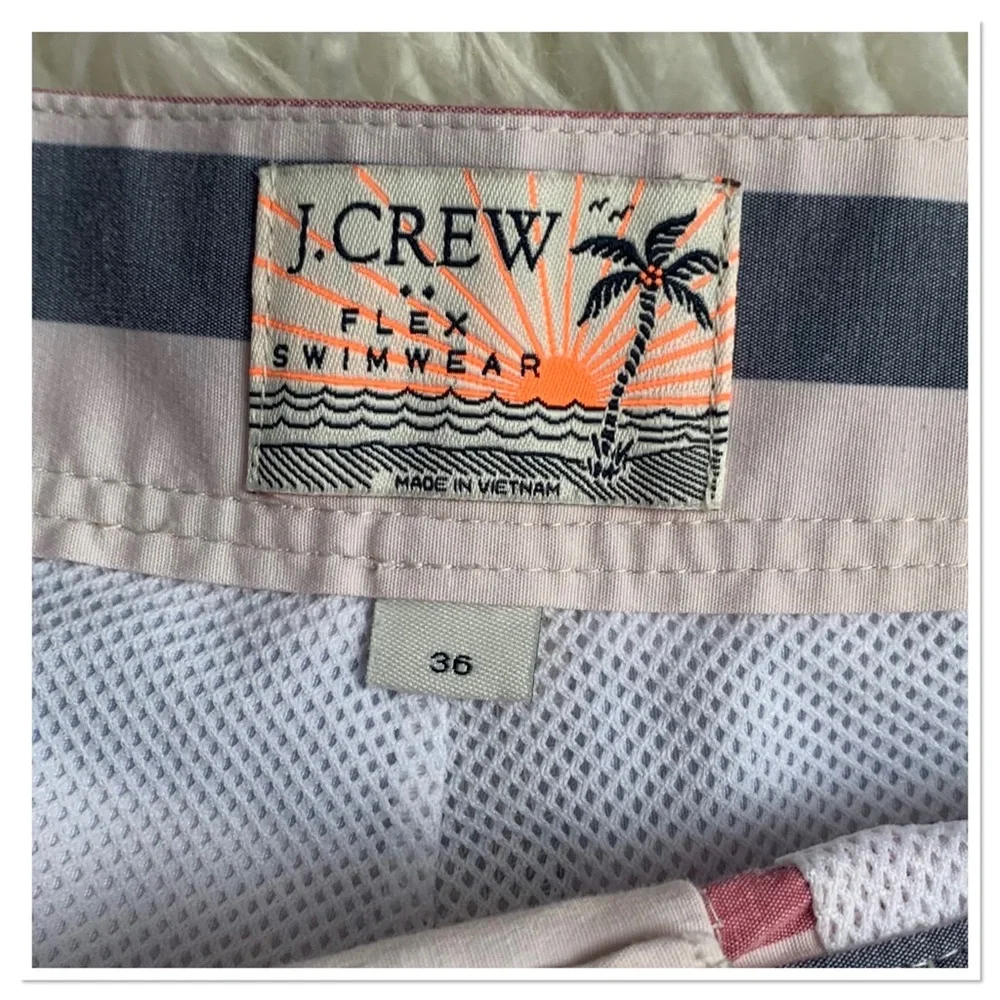 J.Crew Flex Swimwear Swim Trunk Shorts Red White Blue Stripes Size 36